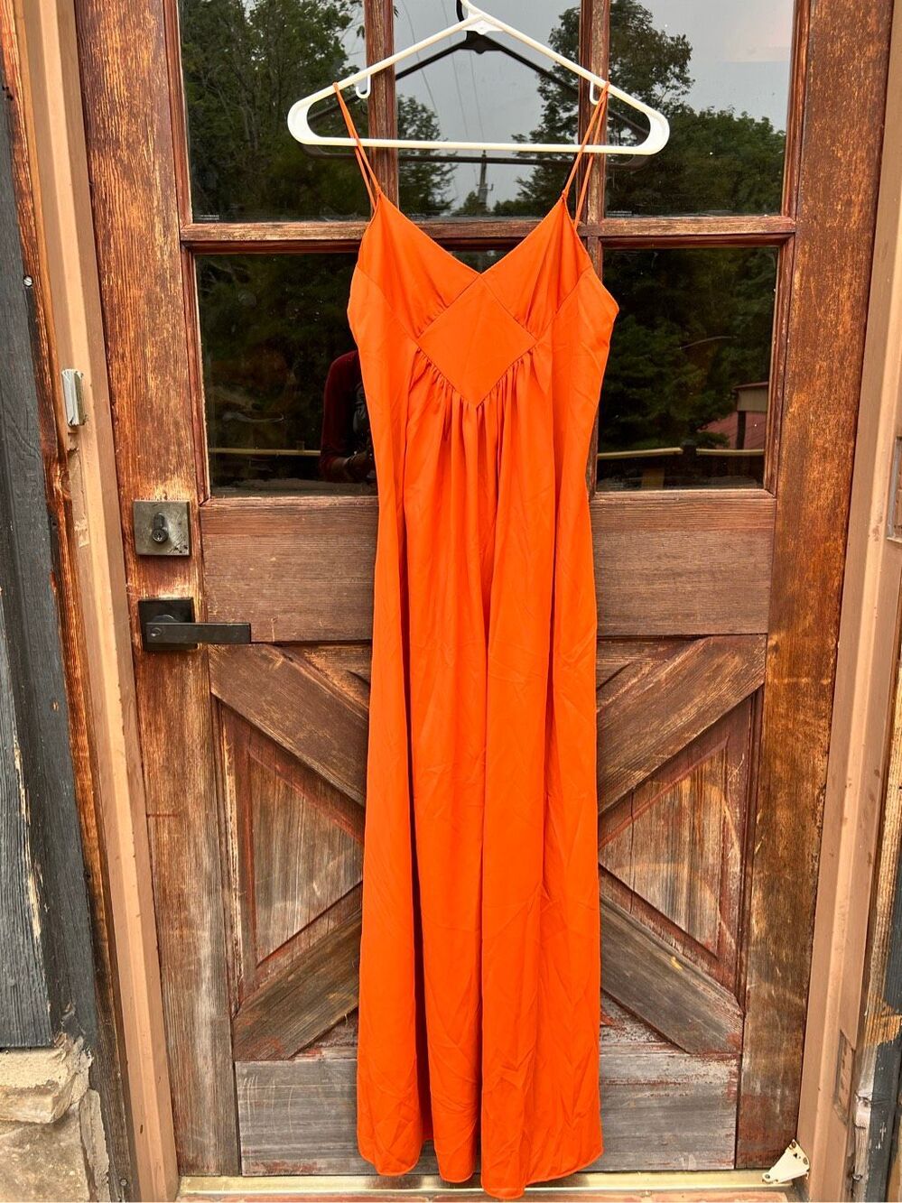 vintage 70s slip maxi dress nightgown burnt orange S/M hippie boho cottagecore